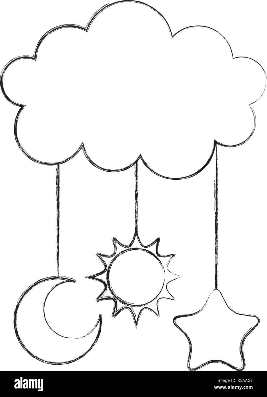 Cute Cloud And Star Moon Sun Baby Shower Decoration Stock Vector