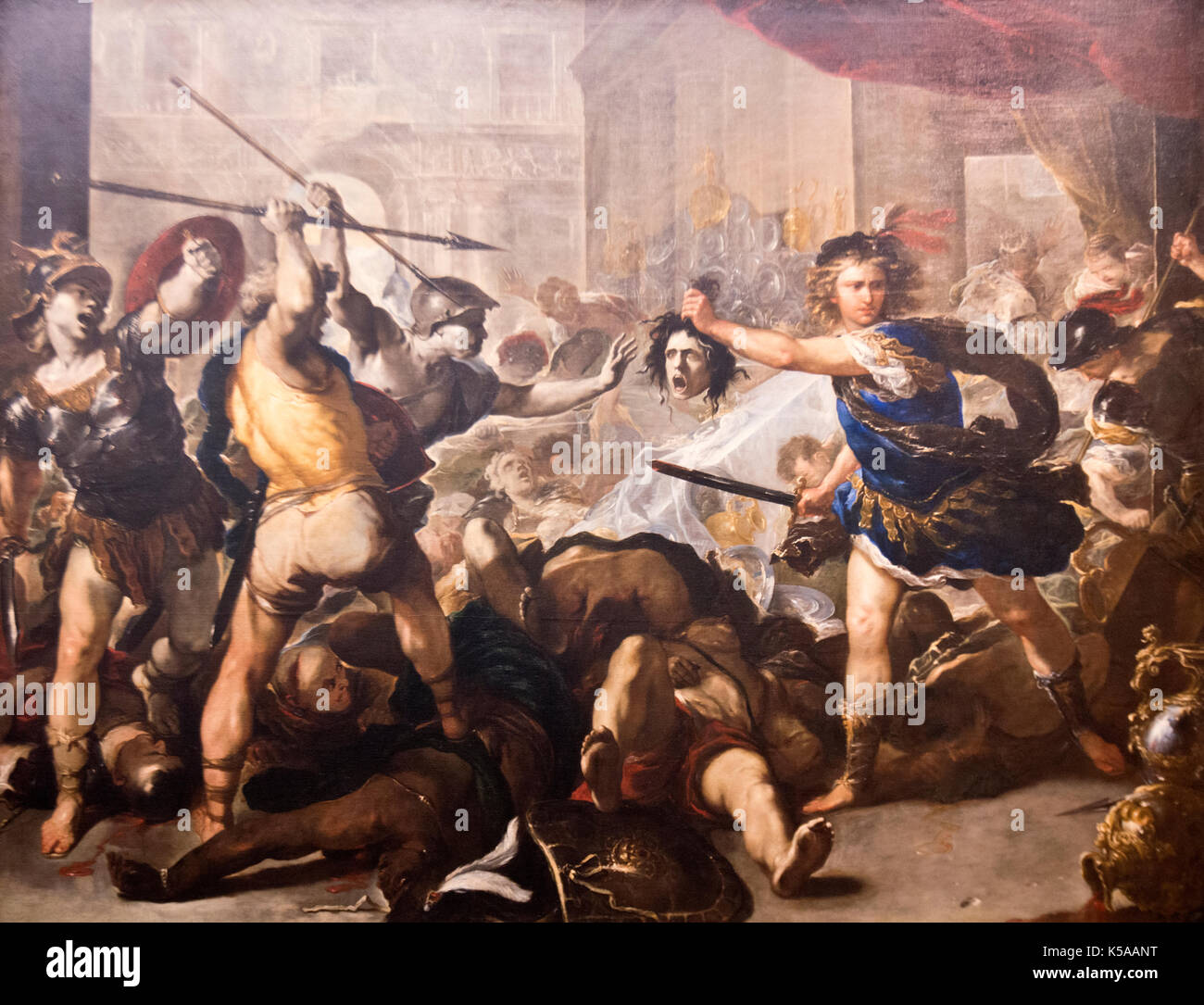 Luca Giordano: Perseus turning Phineas and his followers to stone (1680) Stock Photo