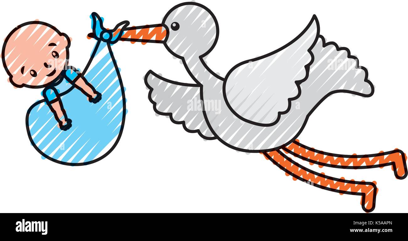 stork with a baby boy in a bag arrival image Stock Vector Image & Art ...