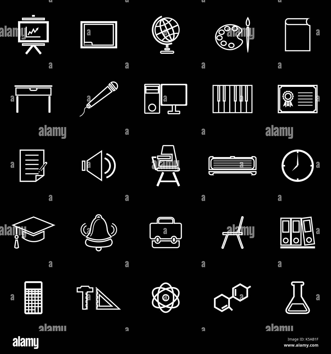Classroom line icons on black background, stock vector Stock Vector