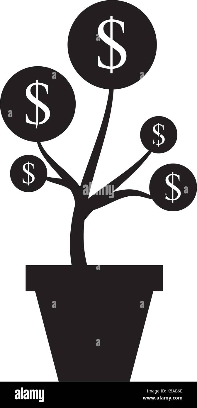 dollar coin plant inside pot finance growthsymbol Stock Vector Image