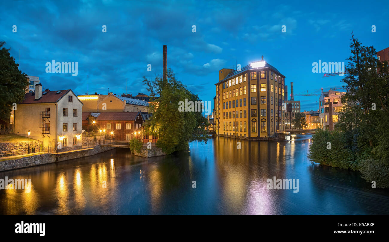 Panorama of historical textile industrial area and Motala river in Norrkoping, Sweden Stock Photo