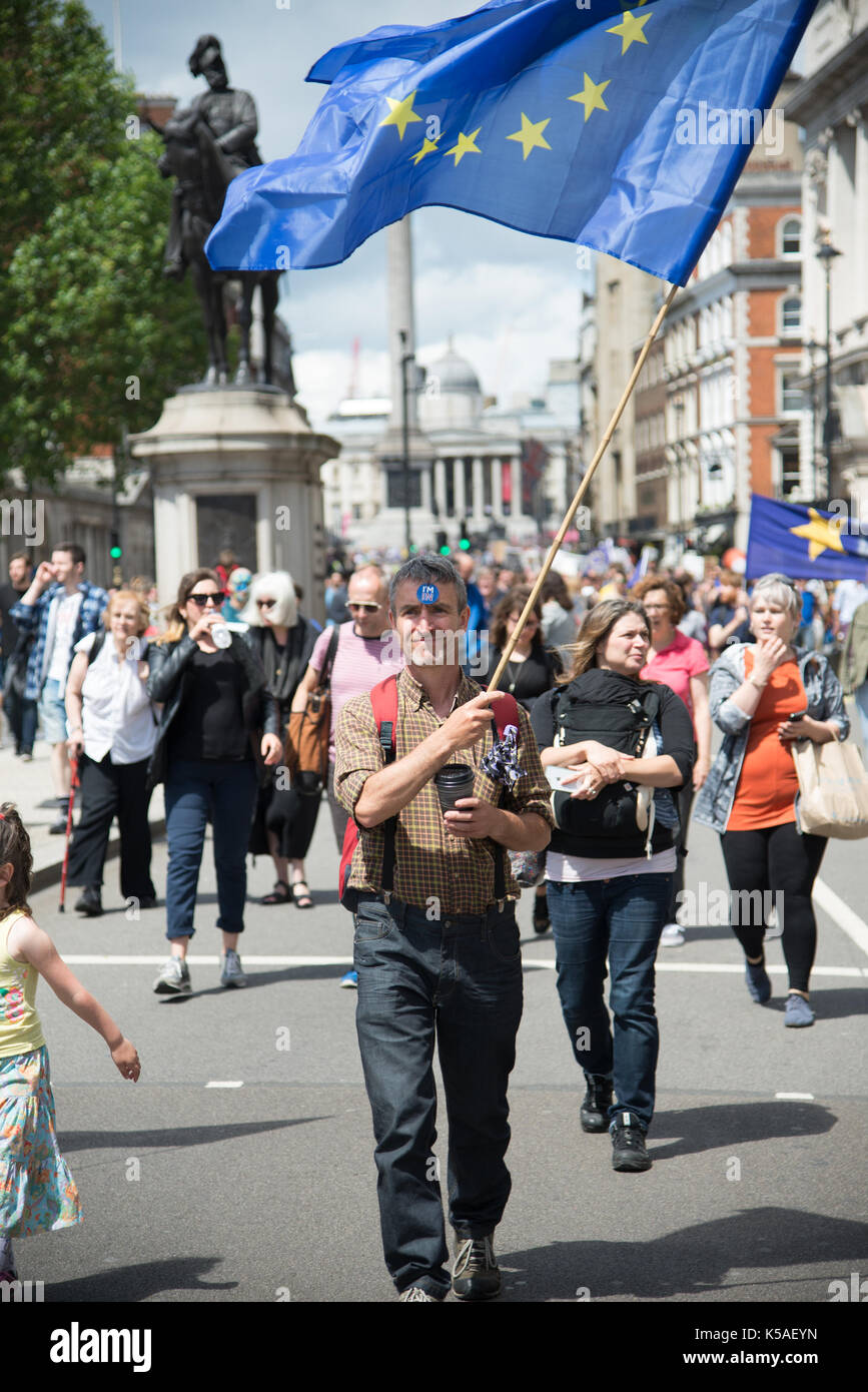 London, UK. 2nd July 2016. March for Europe - Man waving EU flag. Credit: A.Bennett Stock Photo