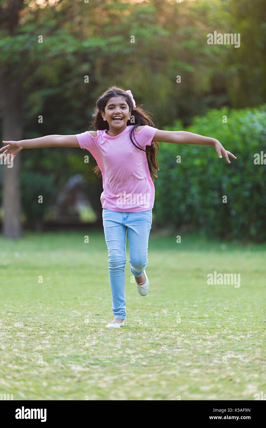 Little Girl Rushing Happy Little Girl Hands Holding Running Park Having Fun Stock Photo - Alamy
