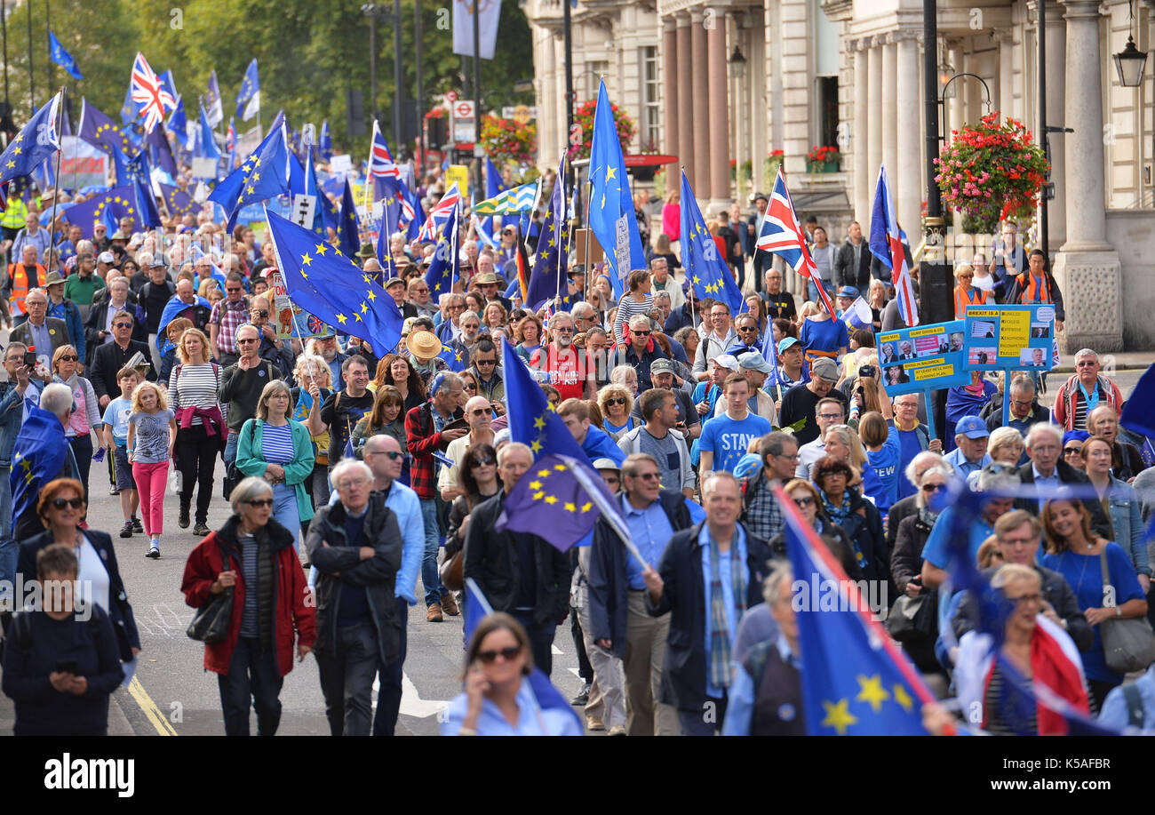 Protesters make their way along Piccadilly during of a pro-EU People's March For Europe in London. Stock Photo