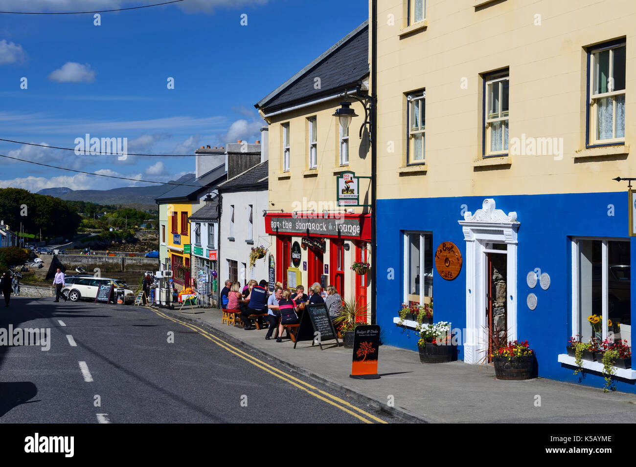 Bars And Shops Along Main Street In Roundstone In Connemara - 