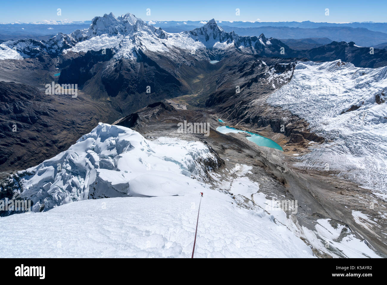 Mountain climbing on the Artesonraju, Santa Cruz valley, Cordillera Blanca, Peru Stock Photo