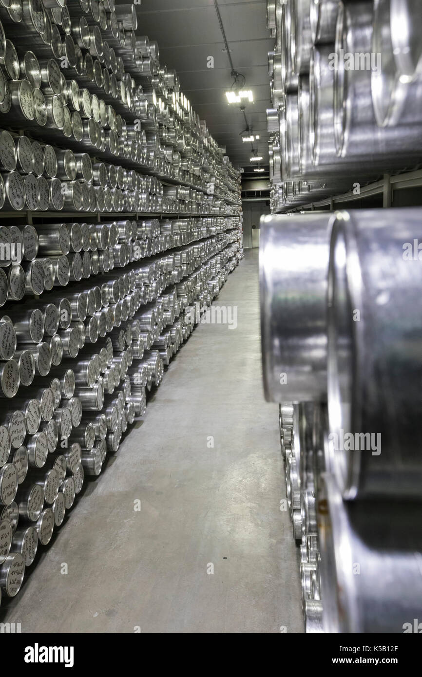 Denver, Colorado - Tubes holding ice cores stored at -36 degrees C (-33 degrees F) at the National Ice Core Laboratory. The lab stores 19,000 meters o Stock Photo