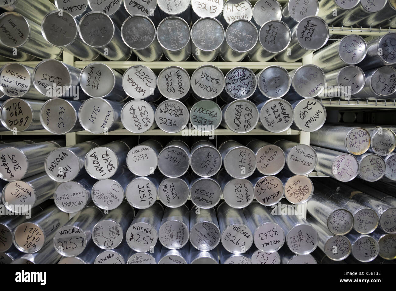 Denver, Colorado - Tubes holding ice cores stored at -36 degrees C (-33 degrees F) at the National Ice Core Laboratory. The lab stores 19,000 meters o Stock Photo