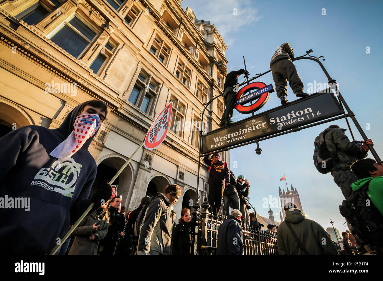 Mass student protests and civil unrest in London against increases in university tuition fees. Stock Photo