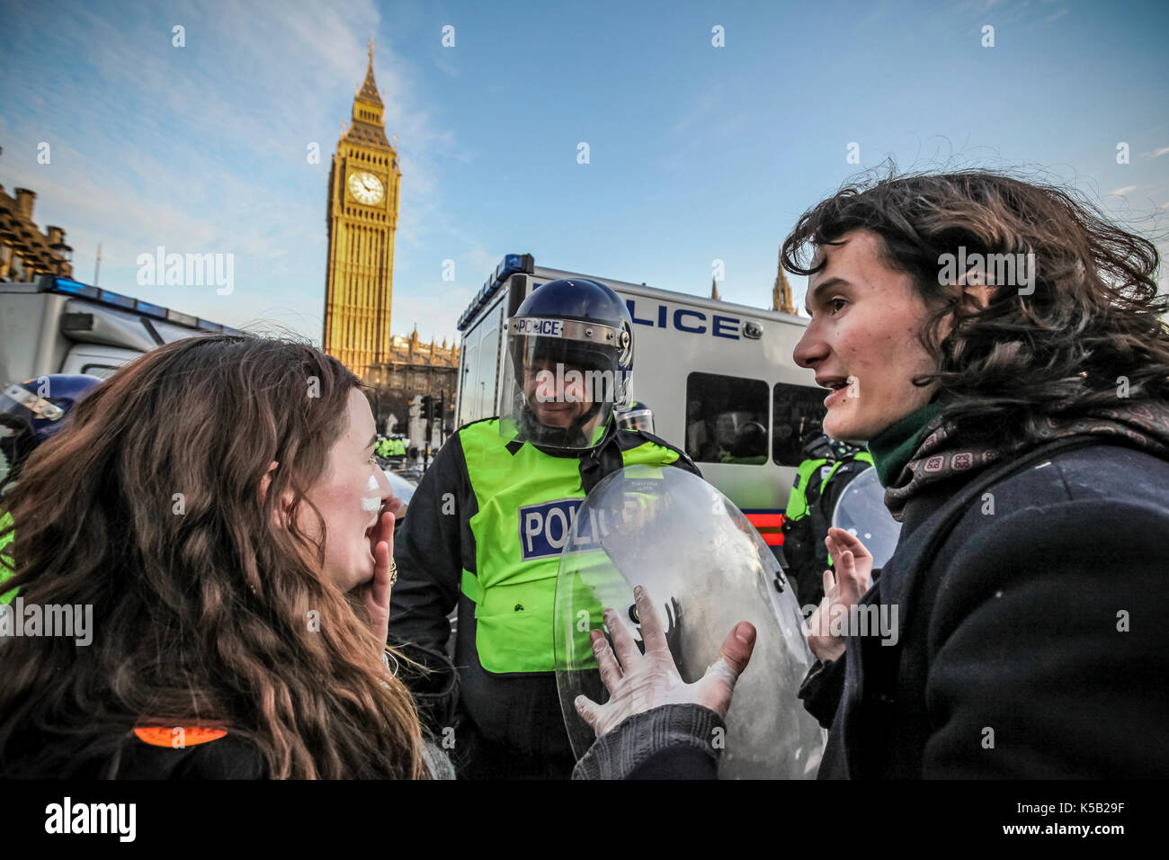 Charlie Gilmour joins the student protests and civil unrest in London against increases in university tuition fees. Stock Photo