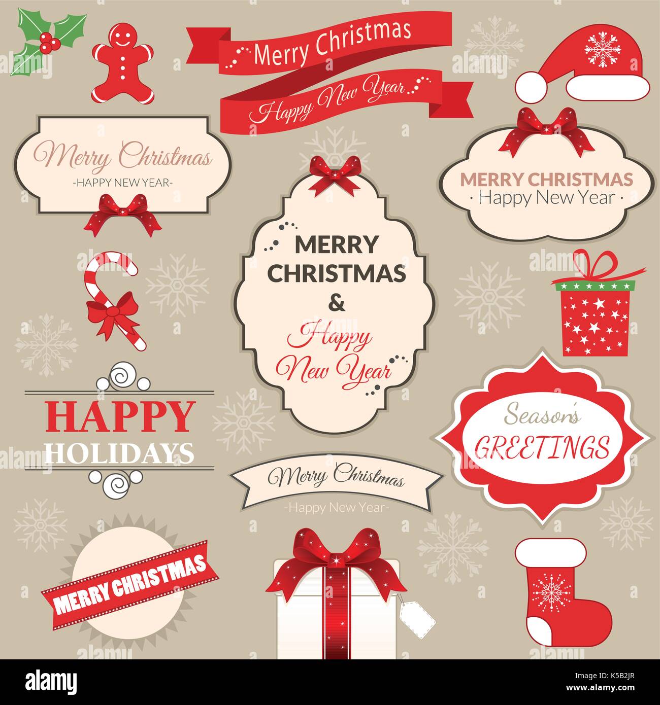 Christmas decoration vector design elements collection. Typographic elements, vintage labels, frames, ribbons, set. Flourishes calligraphic. Stock Vector