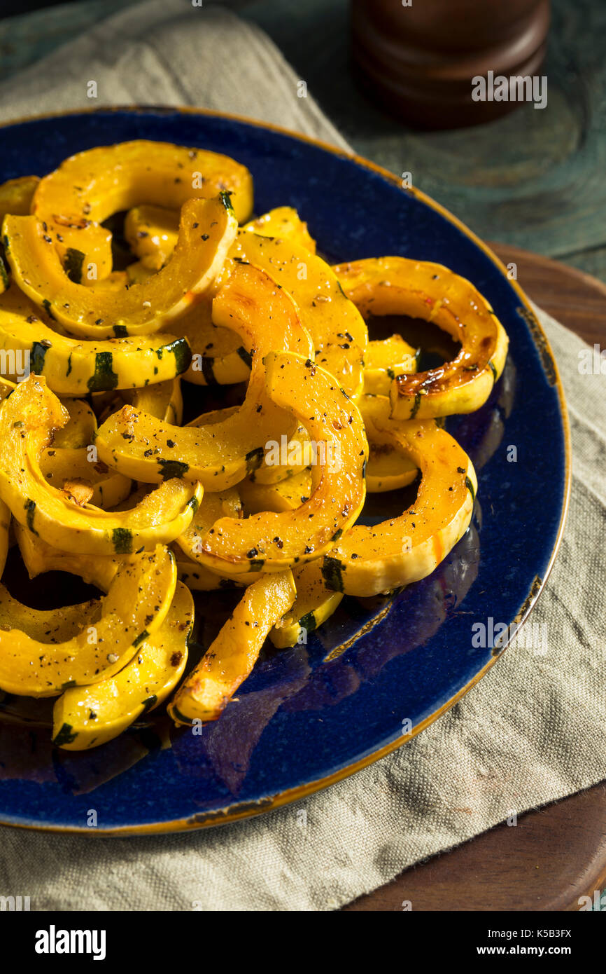 Homemade Roasted Delicata Squash with Salt and Pepper Stock Photo