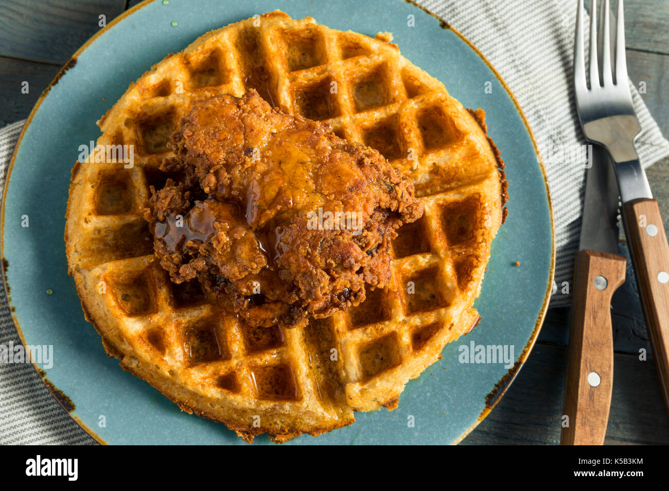 Homemade Southern Chicken and Waffles with Syrup Stock Photo Alamy