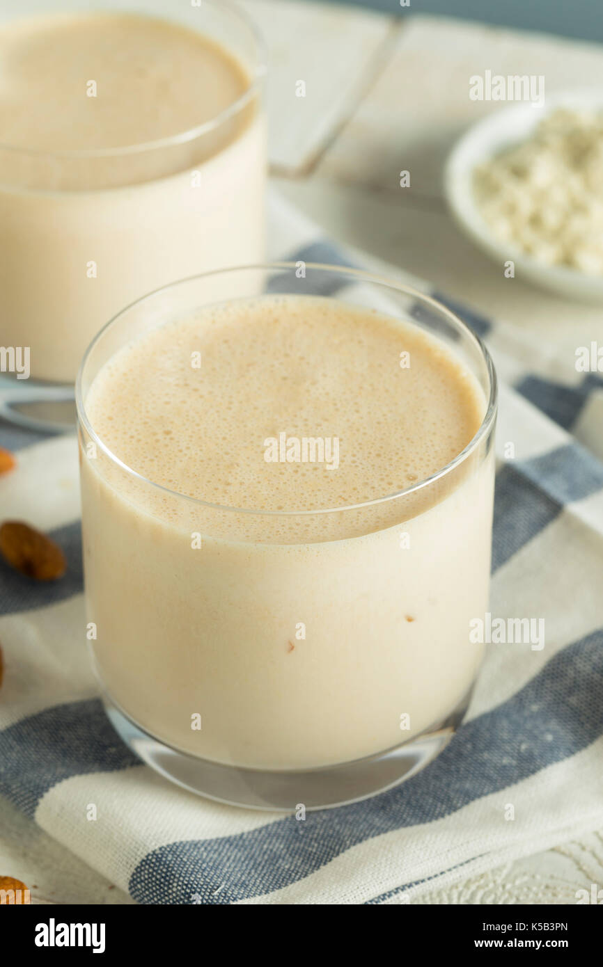 Organic Whey Vanilla Protein Shake with Almond Milk Stock Photo Alamy