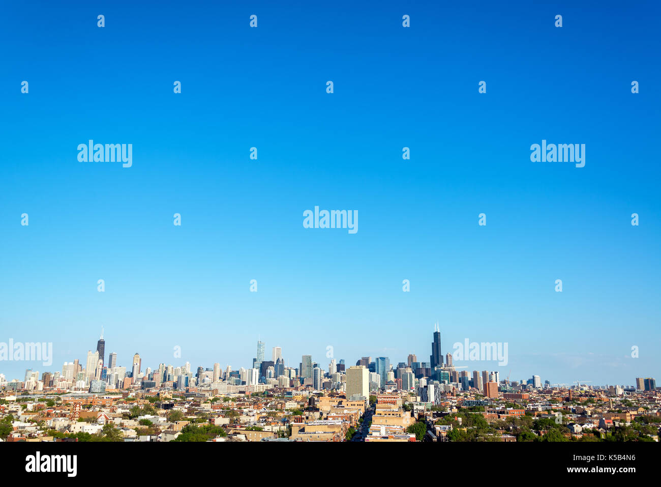 Wide angle view of the skyline of downtown Chicago Stock Photo
