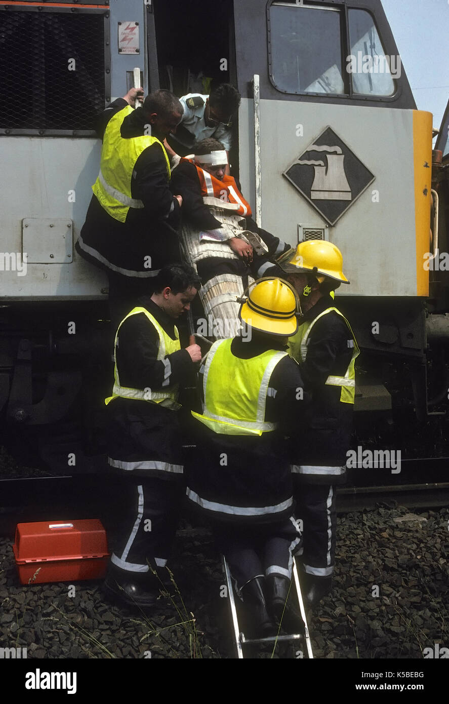 Emergency service attending an exercise involving a train crash
