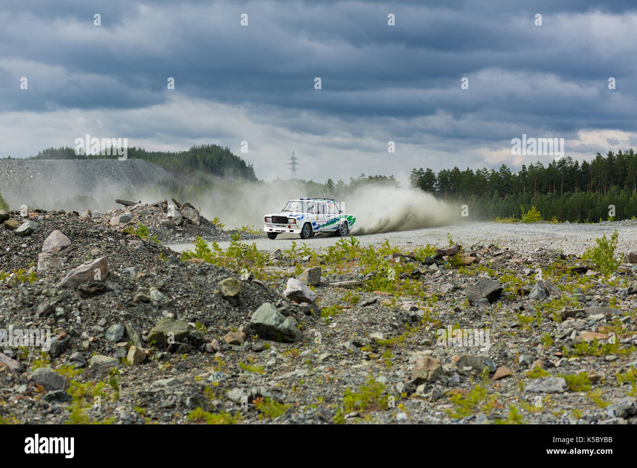 Asbestos, Russia August 6, 2017 - Final 6th stage of the Russian Rally Championship in 2017, car Lada 2107 VFTS,  starting number 27 Stock Photo