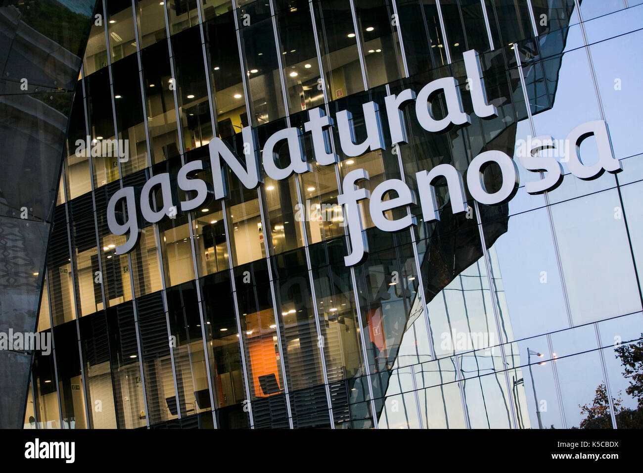 A logo sign outside of the headquarters of Gas Natural Fenosa in Barcelona, Spain on August 24, 2017. Stock Photo