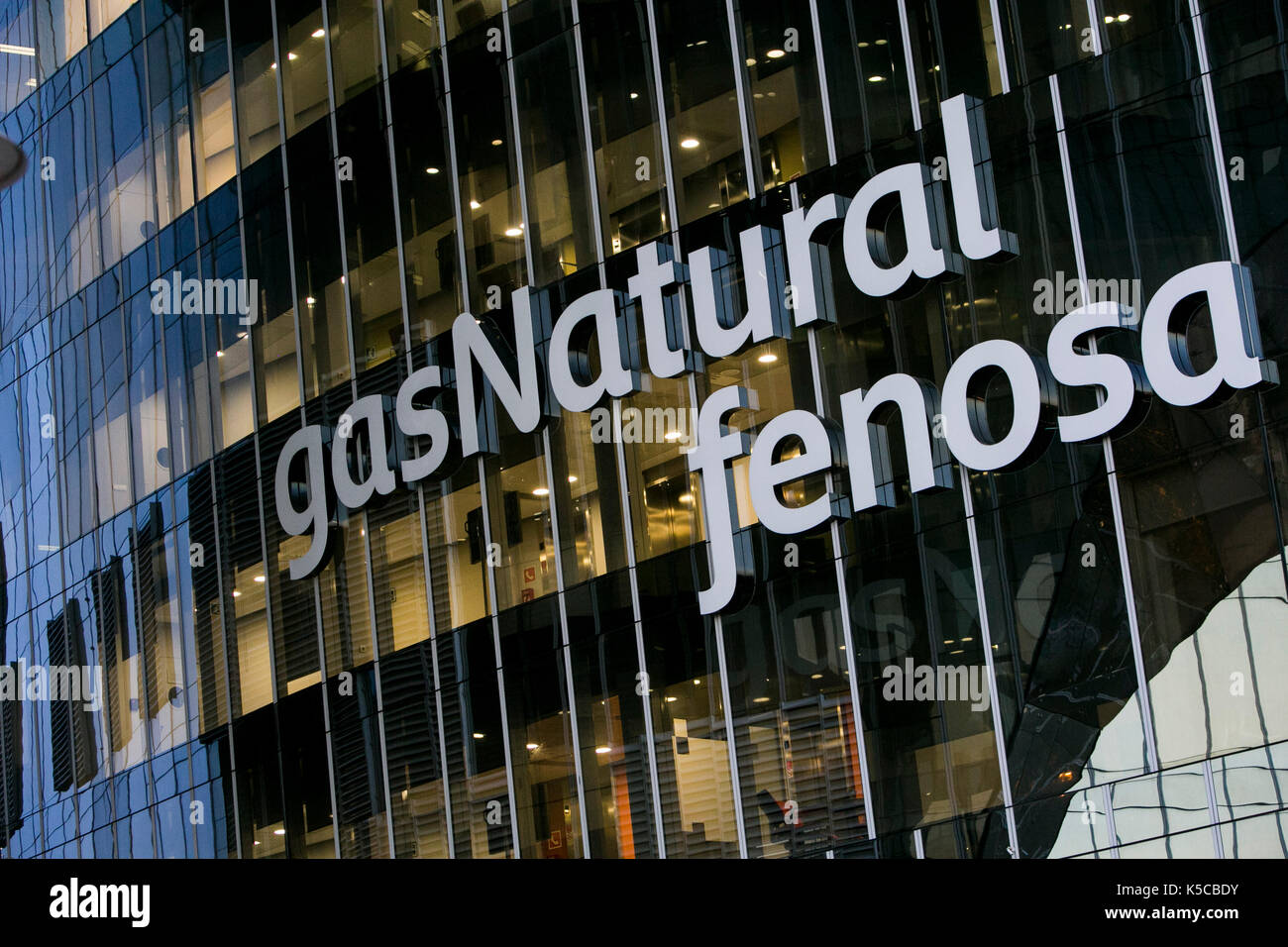A logo sign outside of the headquarters of Gas Natural Fenosa in Barcelona, Spain on August 24, 2017. Stock Photo