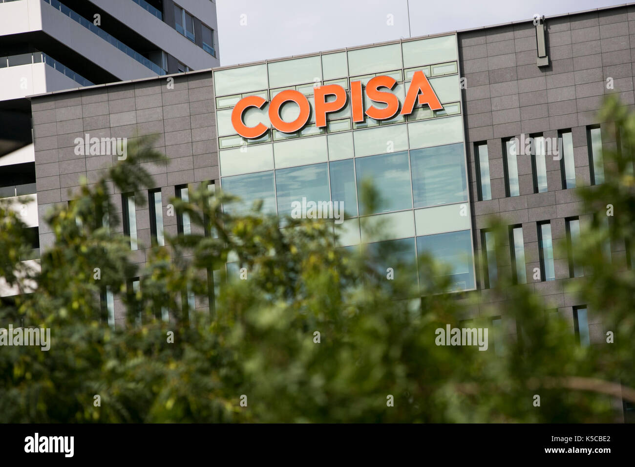 A logo sign outside of the headquarters of Grupo Copisa in Barcelona, Spain on August 30, 2017. Stock Photo