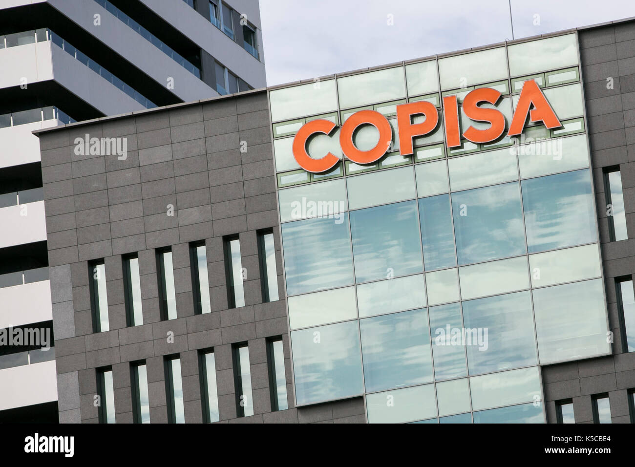 A logo sign outside of the headquarters of Grupo Copisa in Barcelona, Spain on August 30, 2017. Stock Photo