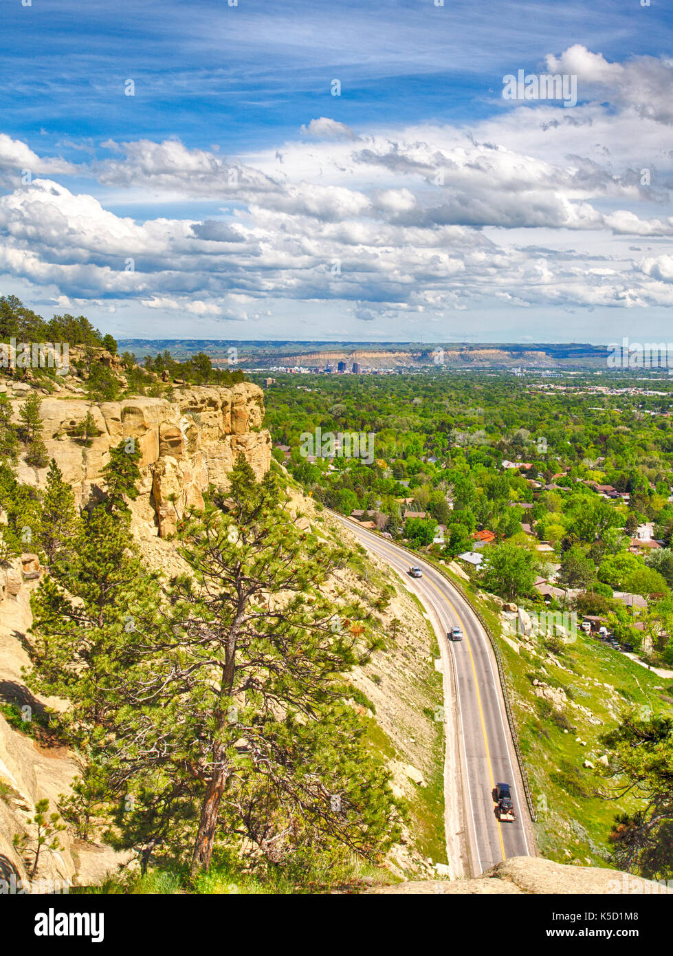 Zimmerman trail as it winds up the rim rocks on the West end of Billings, Montana. Stock Photo