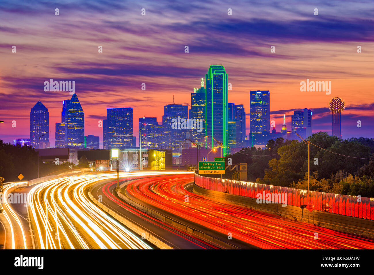 Dallas, Texas, USA downtown skyline and highway. Stock Photo