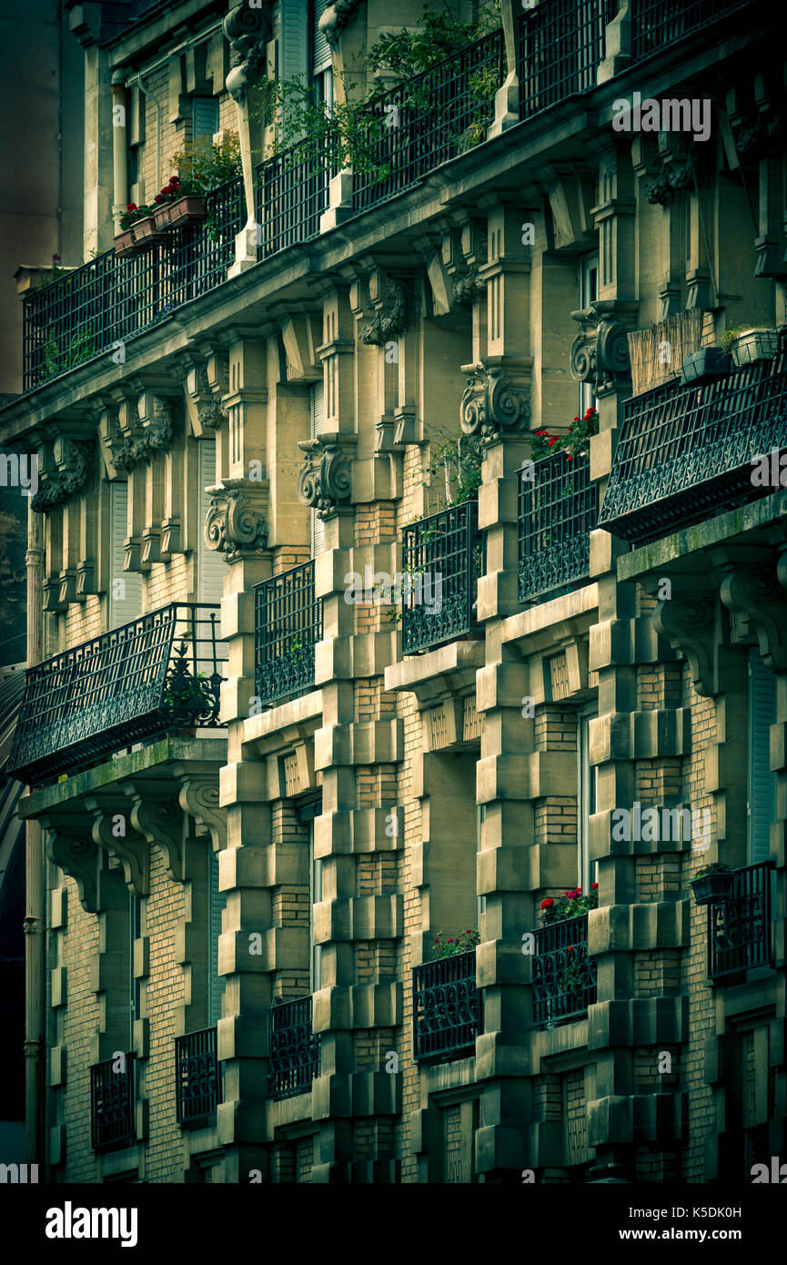 Facade of a typical central Paris apartment building Stock Photo