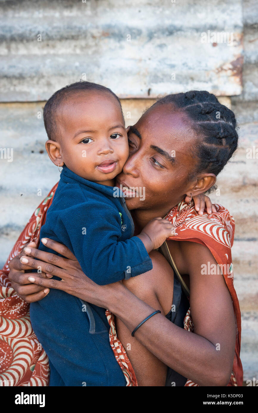 Mother and child, Toliara, Madagascar Stock Photo