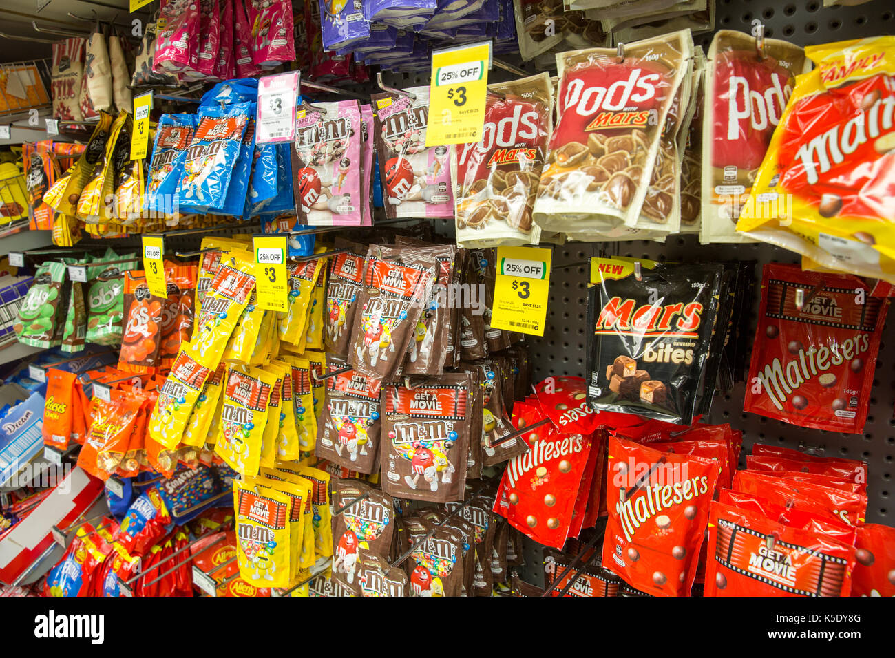 Chocolate and confectionary for sale in a Sydney Woolworths supermarket, NSW, Australia Stock