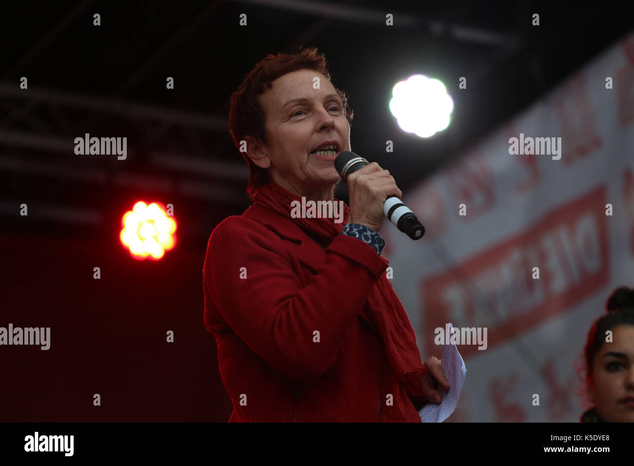 Frankfurt, Germany. 08th Sep, 2017. The opposition party Die LINKE held a rally in Frankfurt. Different known politicians held a speech. Credit: Alexander Pohl/Pacific Press/Alamy Live News Stock Photo