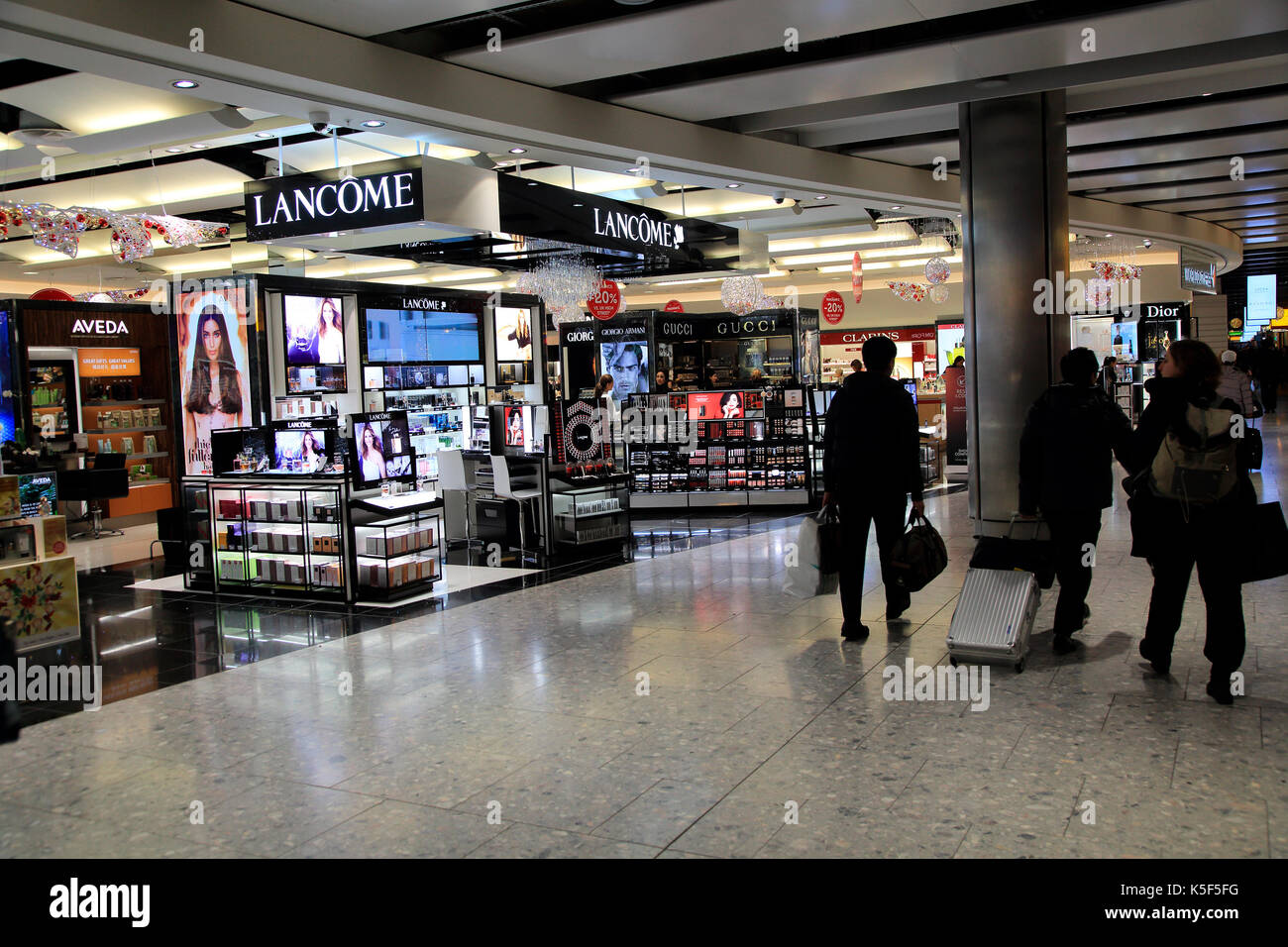 Duty free shops at Terminal Five, Heathrow airport, London, England, UK