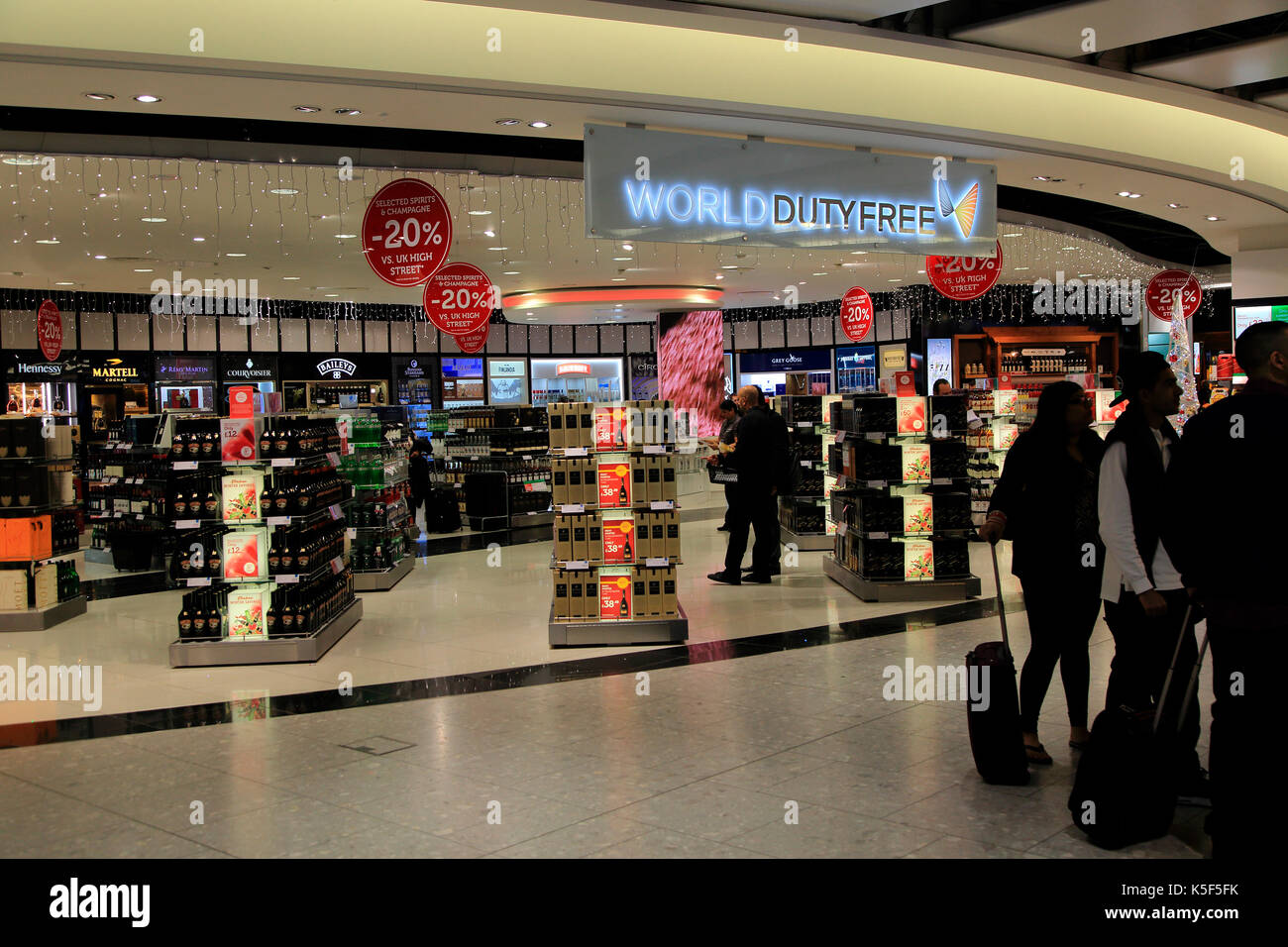 Duty free shops at Terminal Five, Heathrow airport, London, England, UK Stock Photo