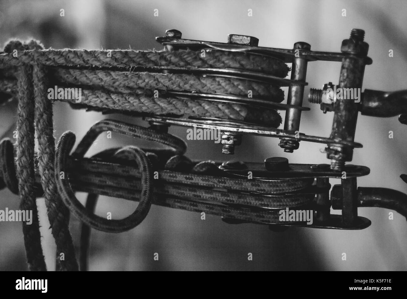 mounting cable hanging, black and white photo Stock Photo Alamy