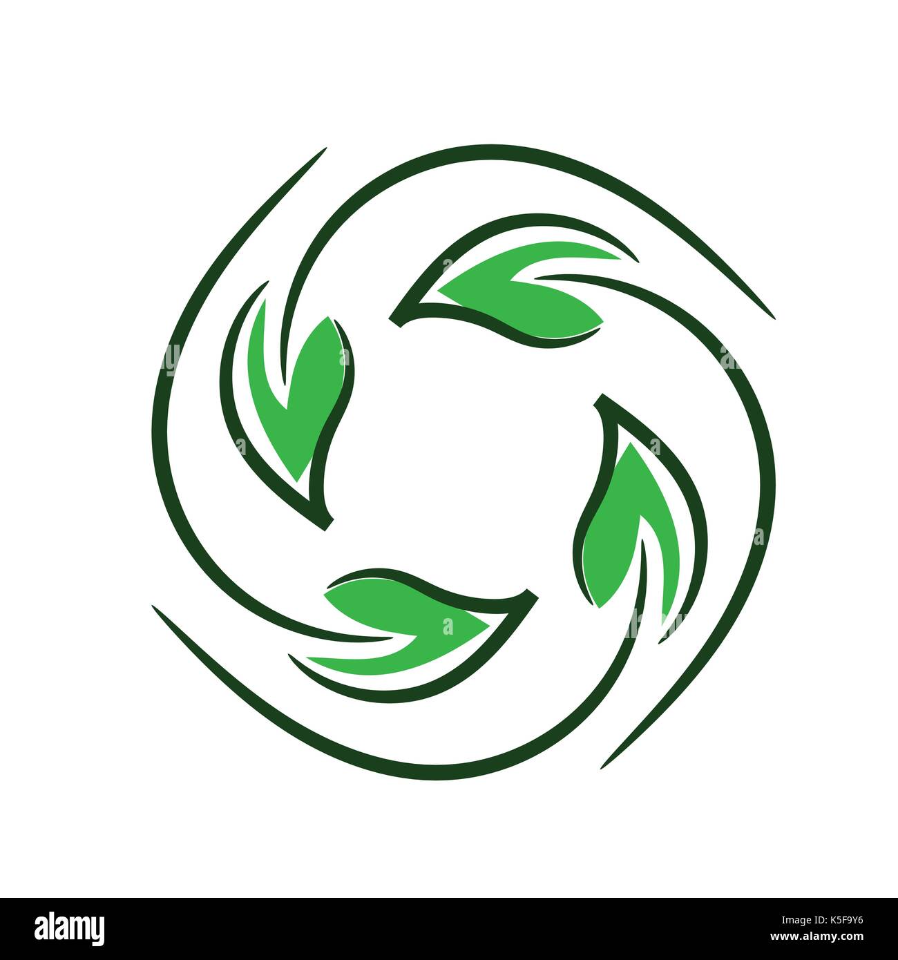 natural circle logo, four leaves forms a circle, icon design, isolated on white background. Stock Vector