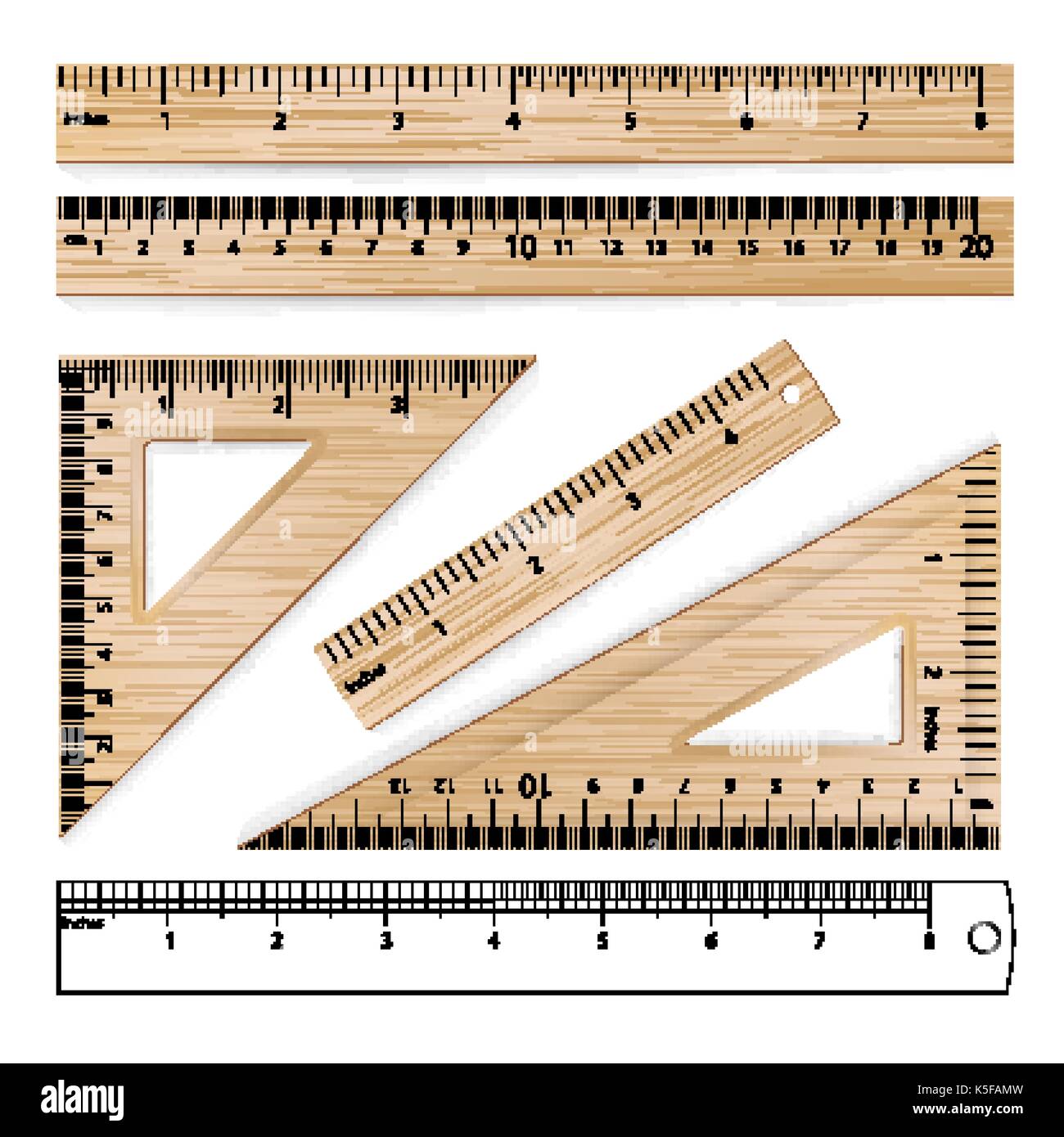 Wooden rulers set metric imperial Royalty Free Vector Image
