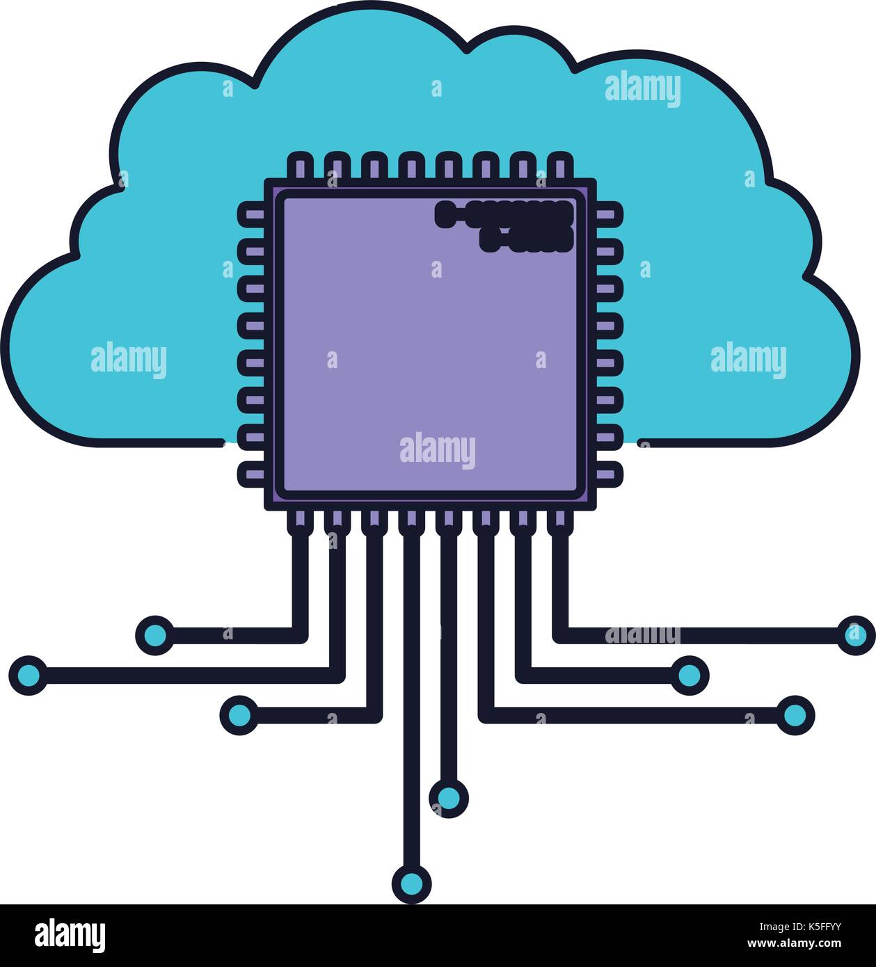 cloud storage data and cpu microprocessor icon colorful silhouette with thick contour Stock Vector
