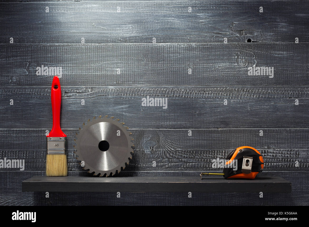 tools and instruments on wooden background Stock Photo
