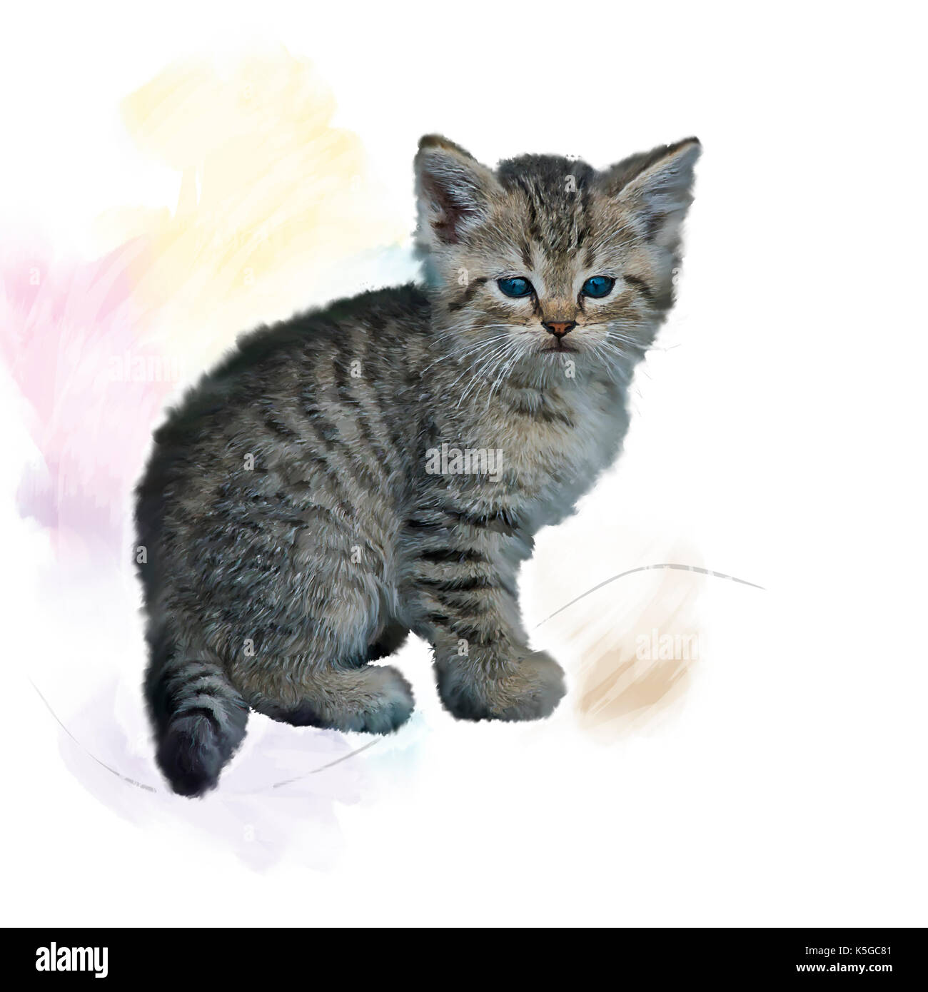 Digital Painting of Gray and Brown Kitten Stock Photo Alamy