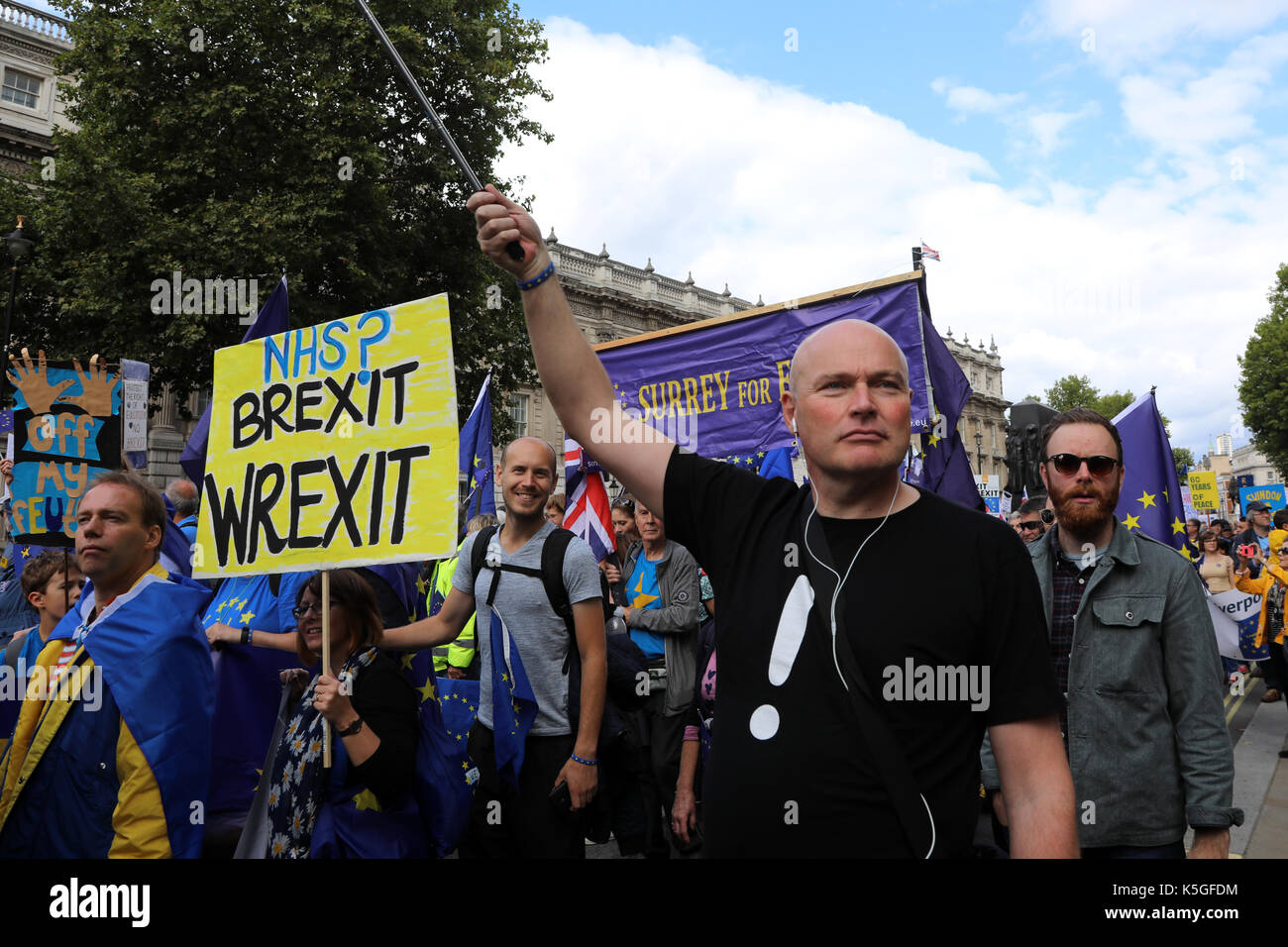 London, UK. 9th Sept, 2017. A crowd of pro-EU demonstrators march down Whitehall, central London during the People's March for Europe on 9 September 2017 Credit: Dominic Dudley/Alamy Live News Stock Photo