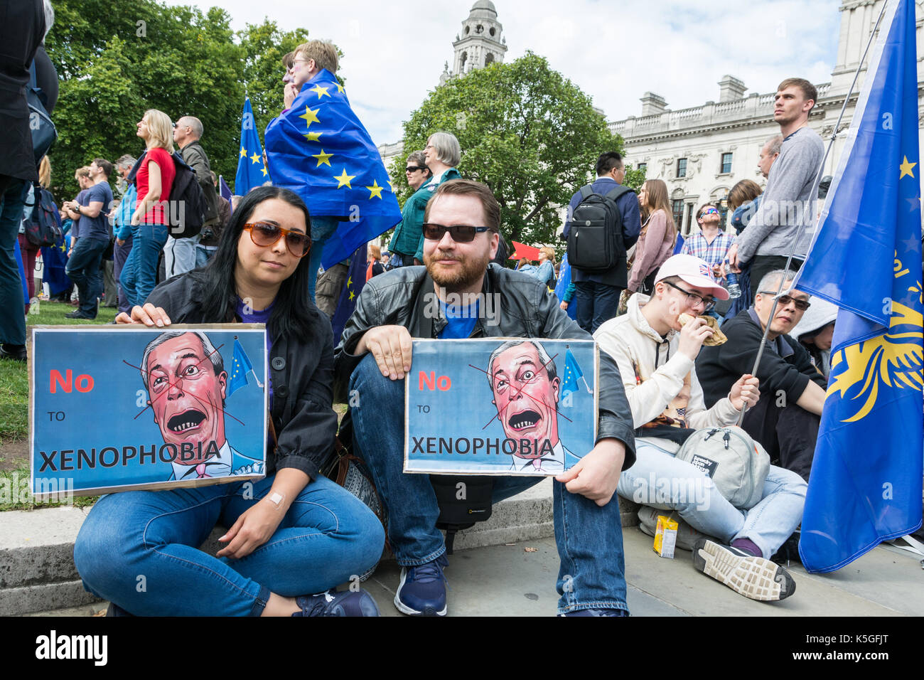 London, UK. 09th Sep, 2017. Exit from Brexit demonstration in Parliament Square, Westminster. Marchers demand that Britain stays in the European Union. Credit: Benjamin John/Alamy Live News Stock Photo