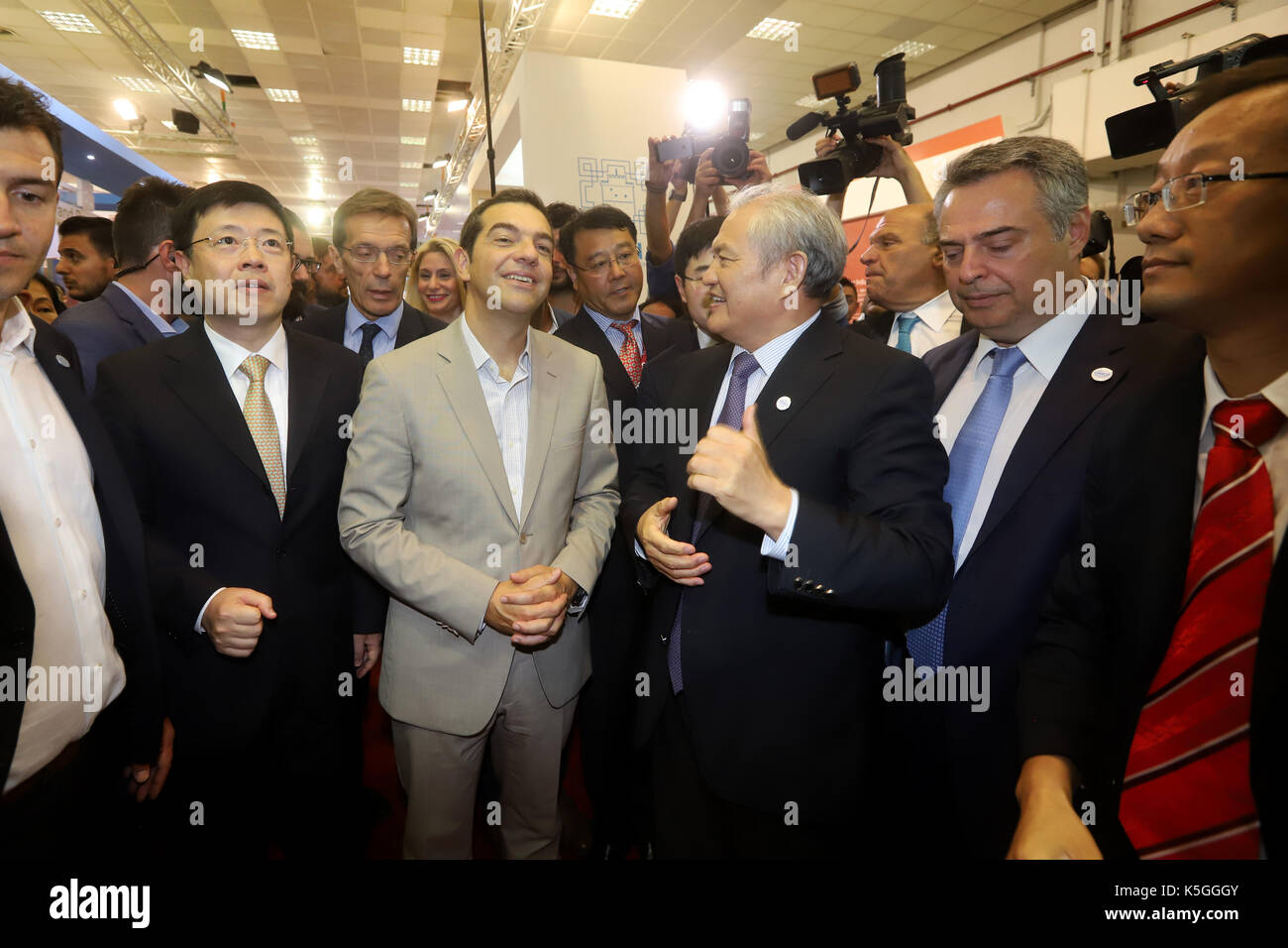 Greece's Prime Minister Alexis Tsipras is pictured while visiting the 82th Thessaloniki International trade fair in the China section exhibition. In the city of Thessaloniki in Greece, on September 09, 2017. Stock Photo