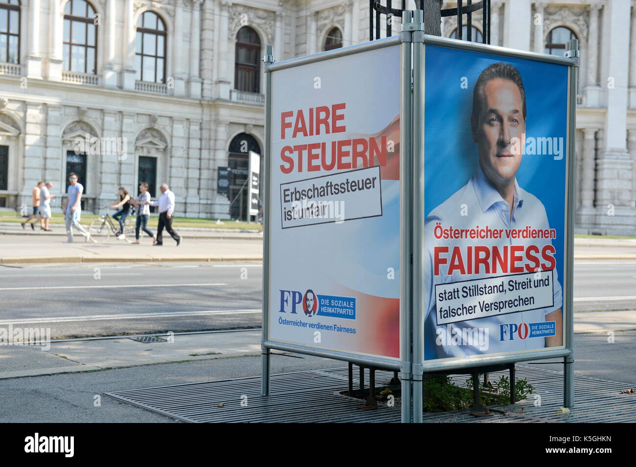 Vienna, Austria. 09. September 2017. Election posters to the National Council elections on October 15 on the streets of Vienna. In the picture poster advertising the FPÖ (Freedom Party of Austria). Credit: Franz Perc / Alamy Live News Stock Photo
