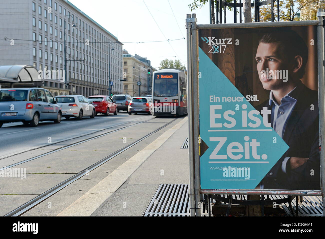 Vienna, Austria. 09. September 2017. Elections posters to the National Elections on the streets of Vienna on the 15th of October. In the picture poster advertising of 'The New People's Party '. Credit: Franz Perc / Alamy Live News Stock Photo