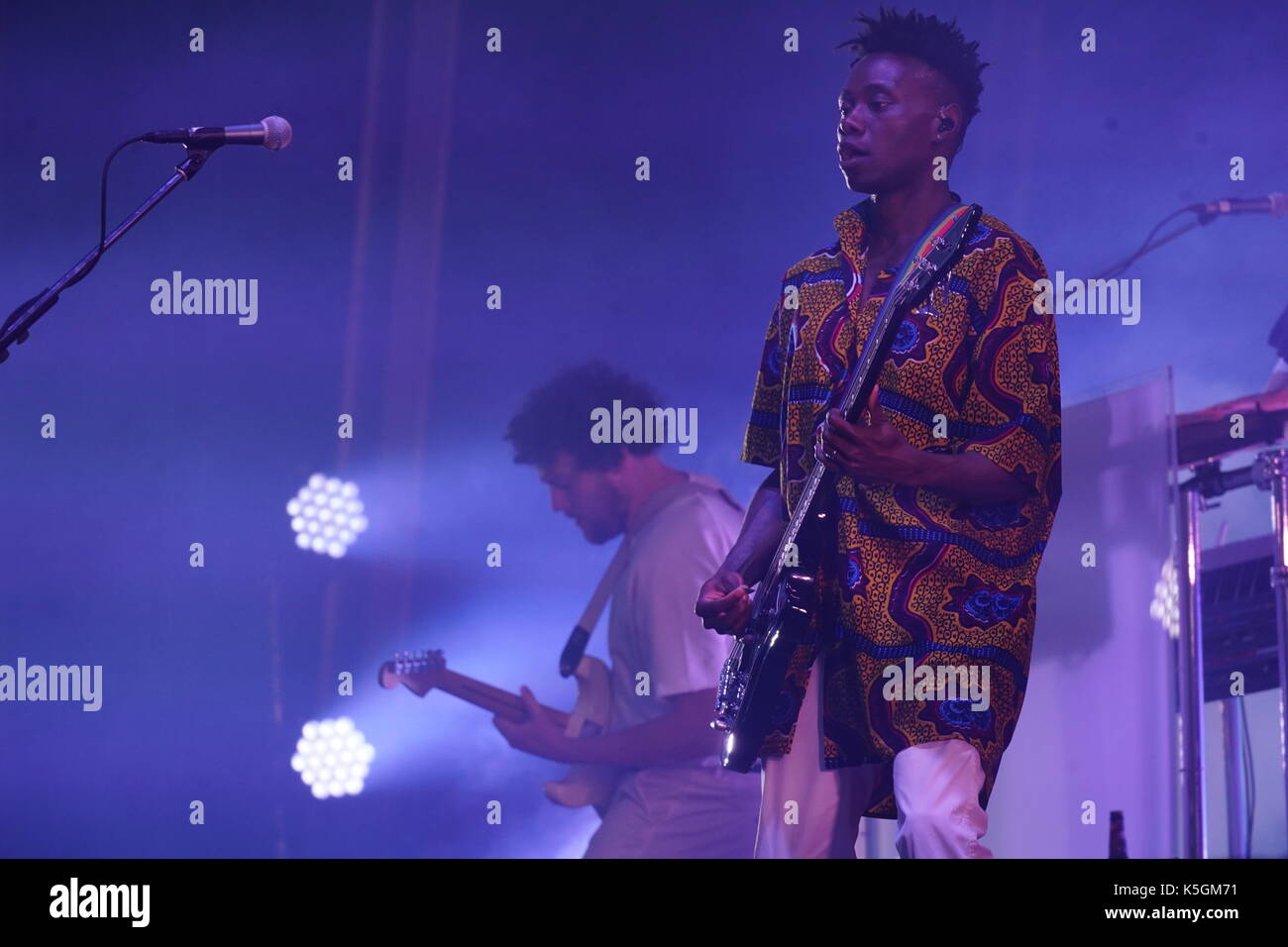 London, UK. 9th September, 2017. Gbenga Adelekan of Metronomy performing live on the Main Stage at the 2017 OnBlackheath Festival in Blackheath, London. Photo date: Saturday, September 9, 2017. Photo credit should read: Roger Garfield/Alamy Live News Stock Photo