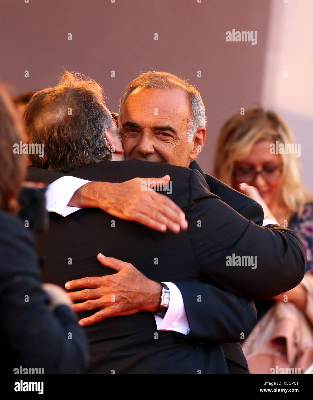 Venice, Italy. 9th September, 2017. Director of the Venice International Film Festival Alberto Barbera with Director Guillermo Del Toro attends at the Award Ceremony during the 74th Venice International Film Festival at Lido of Venice on 9th September, 2017. Credit: Andrea Spinelli/Alamy Live News Stock Photo