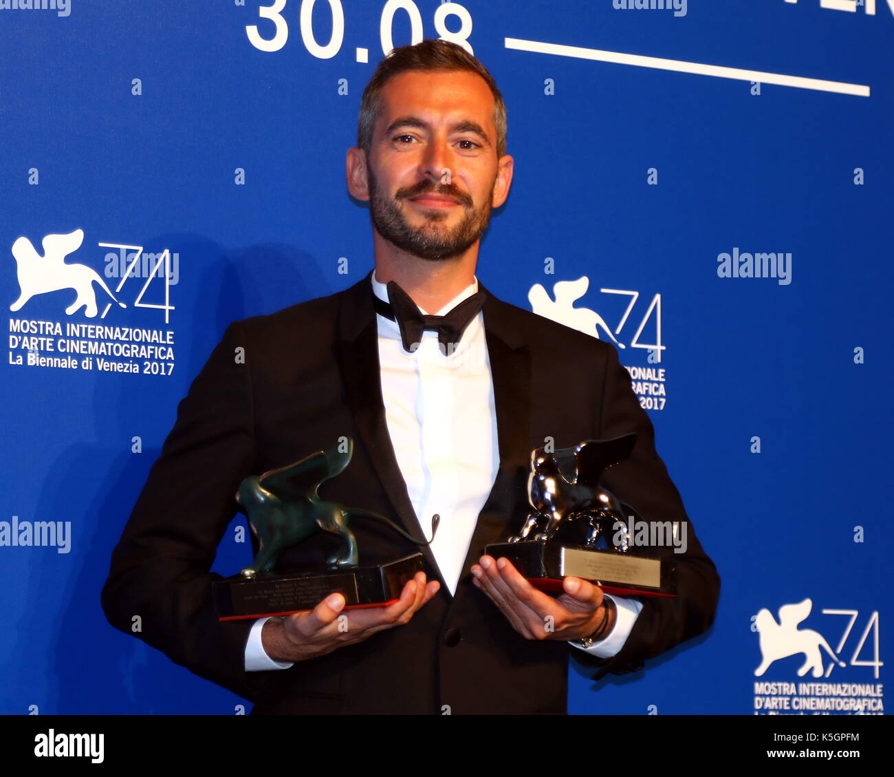 Venice, Italy. 9th September, 2017. Xavier Legrand poses with the Silver Lion for Best Director Award for 'Jusqu'ˆ la Garde' at the Award Photocall during the 74th Venice International Film Festival at Lido of Venice on 9th September, 2017. Credit: Andrea Spinelli/Alamy Live News Stock Photo