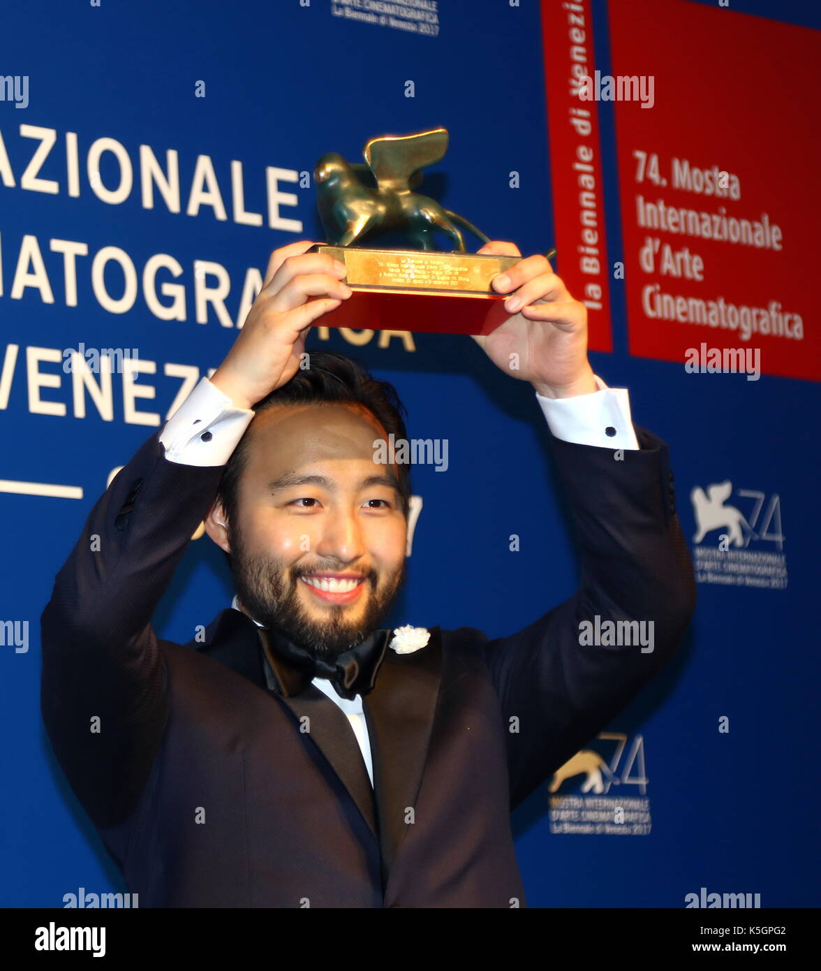 Venice, Italy. 9th September, 2017. Eugene YK Chung poses with the Best VR Award for 'Arden's Wake (Expanded)' at the Award Photocall during the 74th Venice International Film Festival at Lido of Venice on 9th September, 2017. Credit: Andrea Spinelli/Alamy Live News Stock Photo
