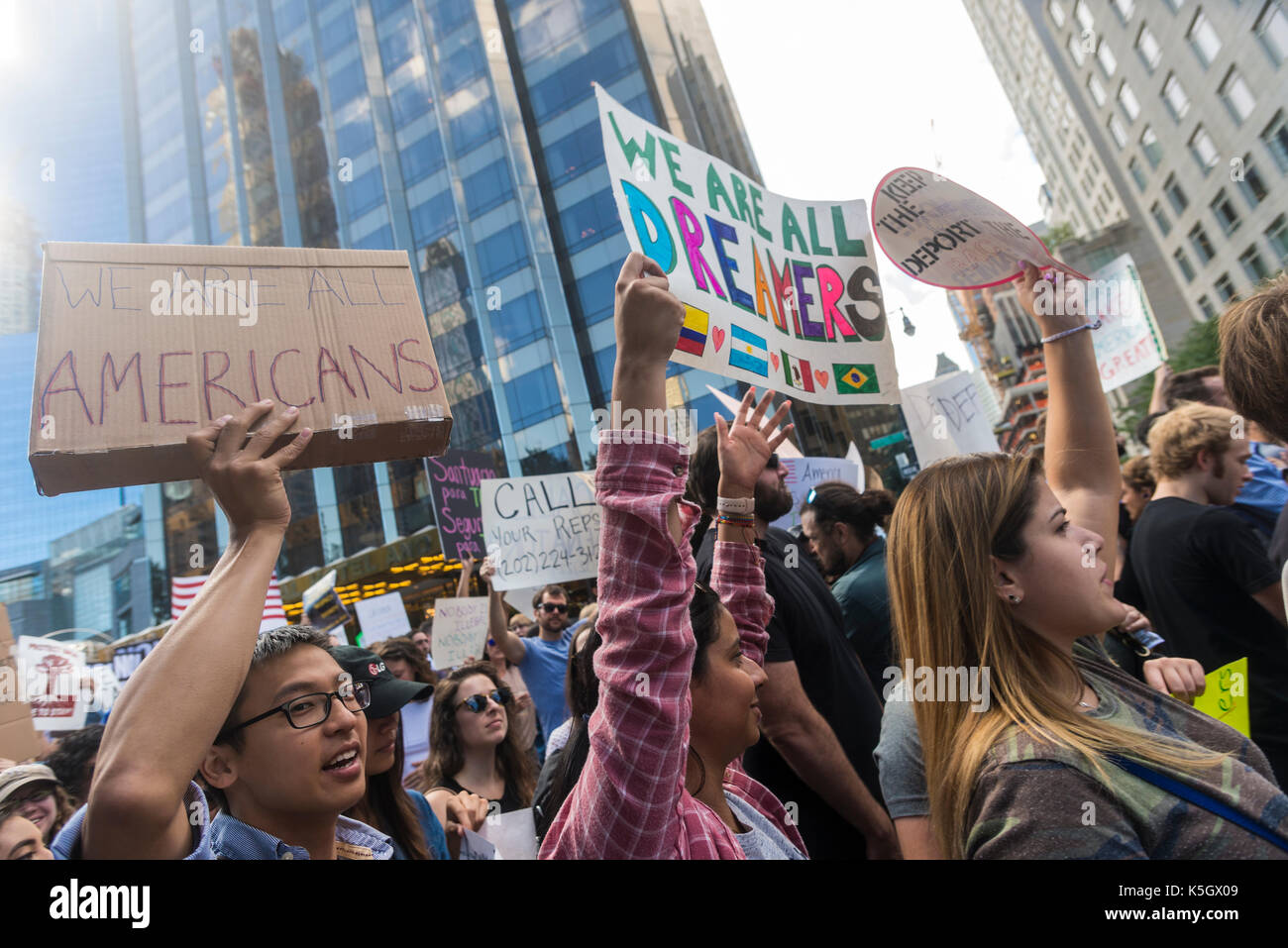 New York, NY 9 September 2017 - Several thousand 'Dreamers, ' the children of undocumented immigrants, and immigratiob activists gathered outside Trump Hotel and Towers on Columbus Circle, to speak out against an end to DACA (Deferred Action for Childhood Arrivals) after trump's attempts to dismantleit. CREDIT: ©Stacy Walsh Rosenstock/Alamy Stock Photo